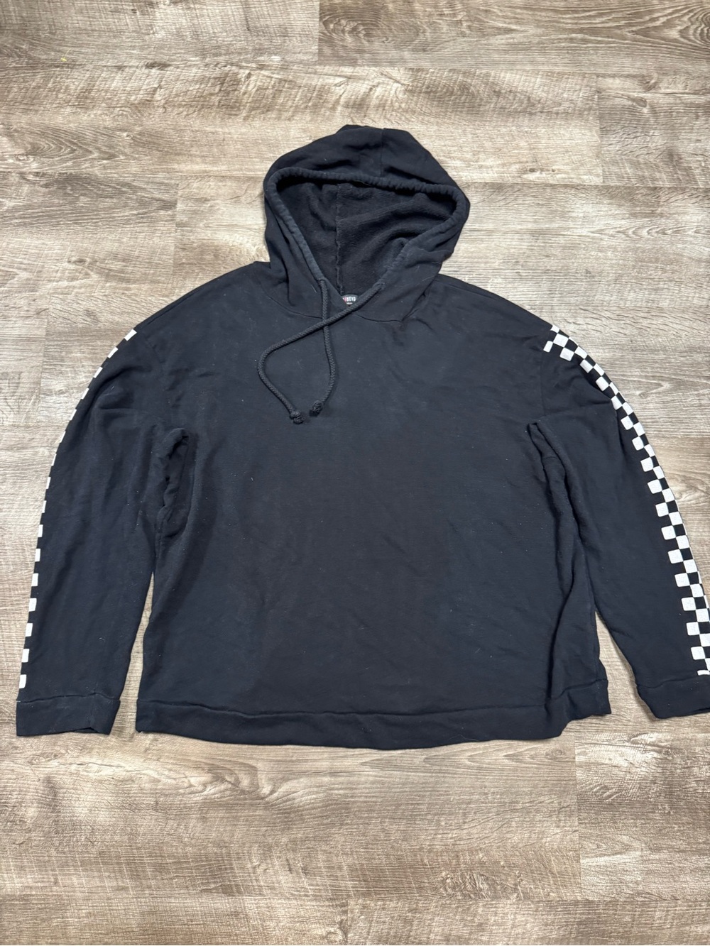 Fashion Nova Black Hoodie Checkered Sleeves Size 3x